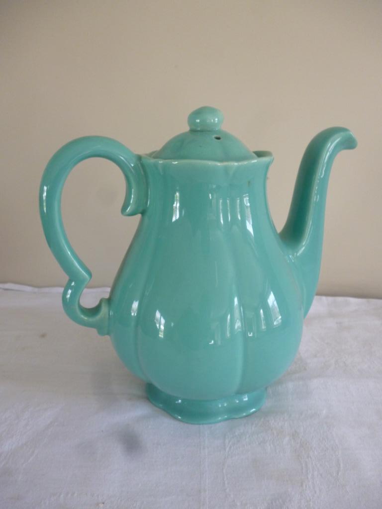 Antieke oude koffiepot in keramiek mooie vorm turquoise, Ophalen of Verzenden