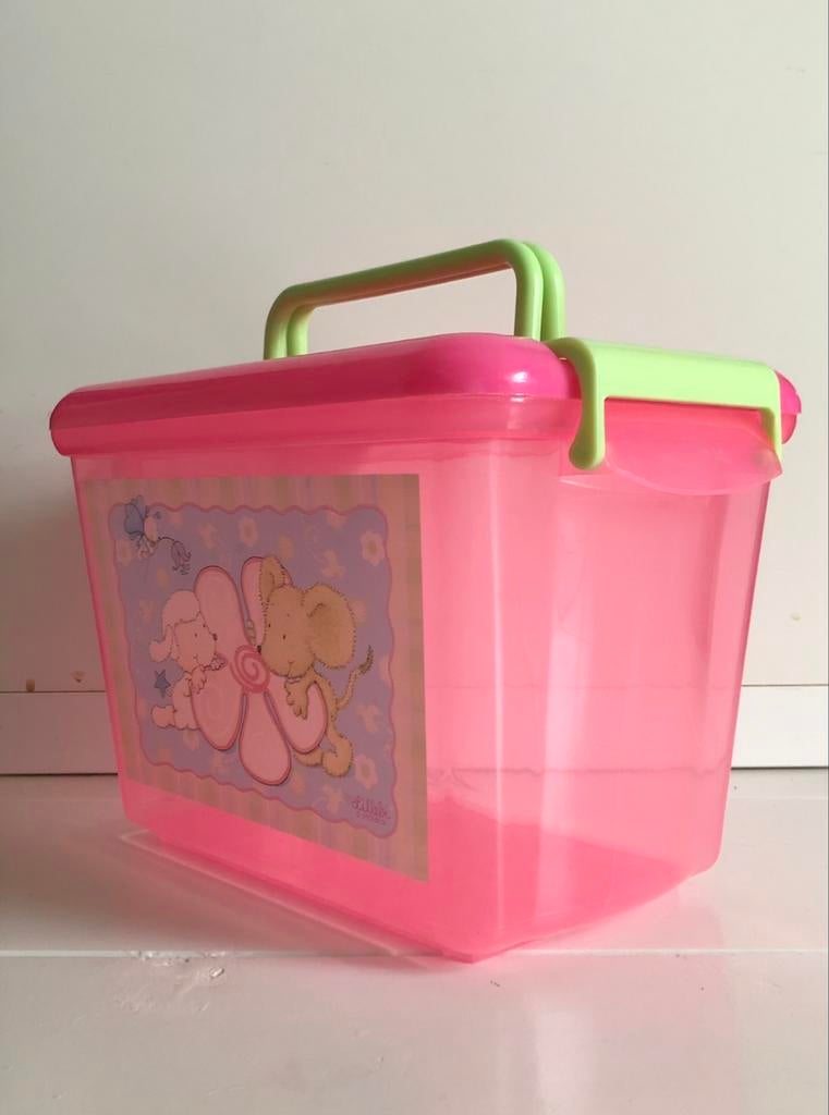 plastiek opbergbox Lillebi 24 x 17 x 17 handvat en deksel, Ophalen of Verzenden, Zo goed als nieuw