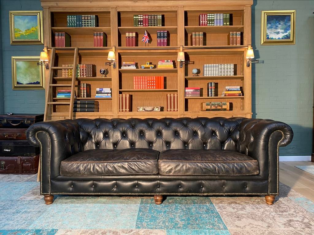 Ruime Chesterfield zetel vintage zwart GRATIS GELEVERD, Enlèvement ou Envoi, Cuir
