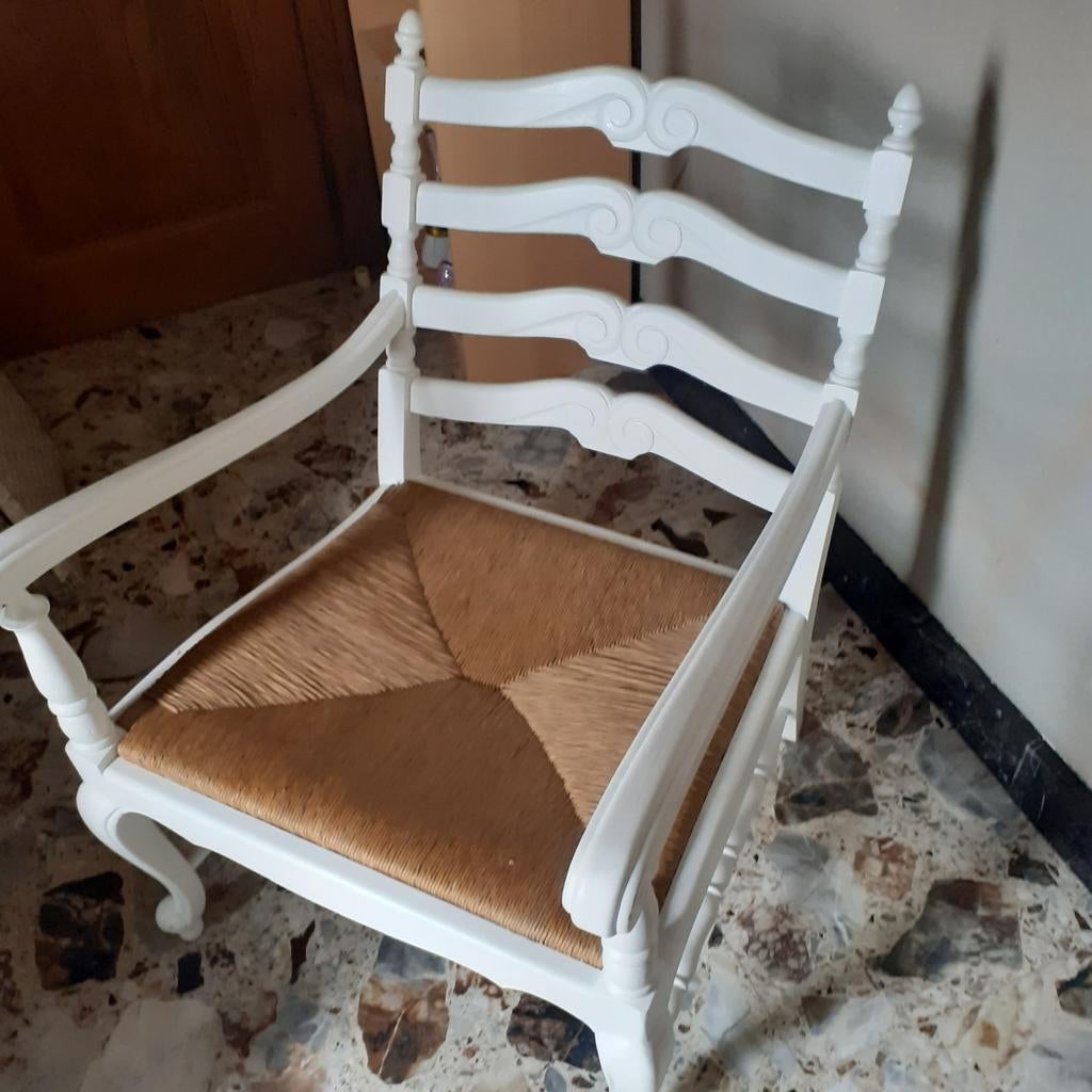 Rustieke - landelijke stoel met rieten zitting., Antiek en Kunst, Ophalen