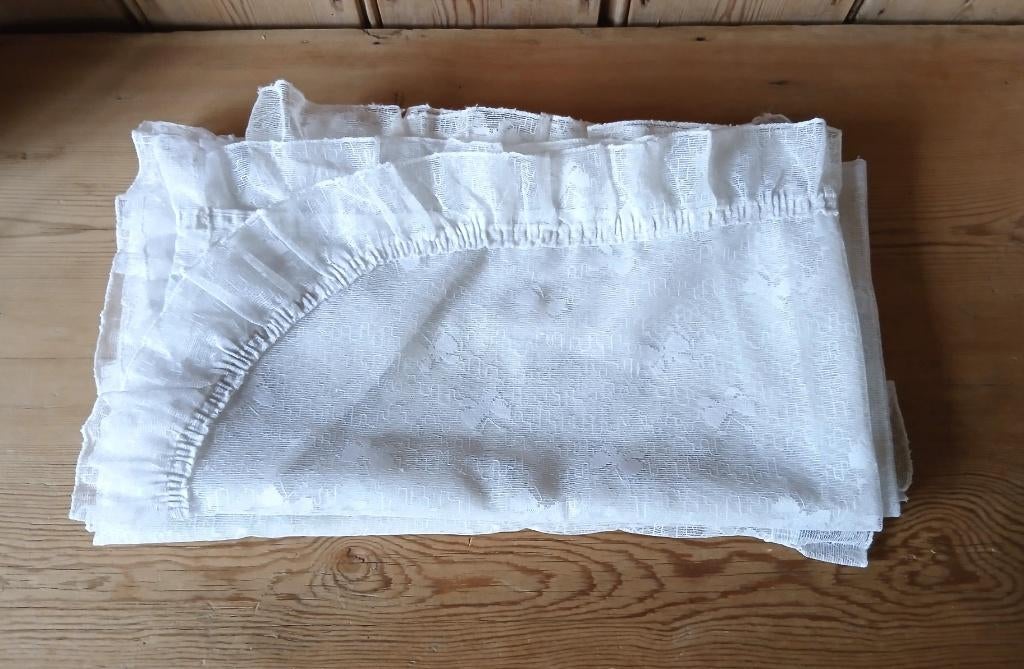 Paire de rideaux bonne femme - vintage, Enlèvement ou Envoi, Utilisé, 50 à 100 cm, 100 à 150 cm