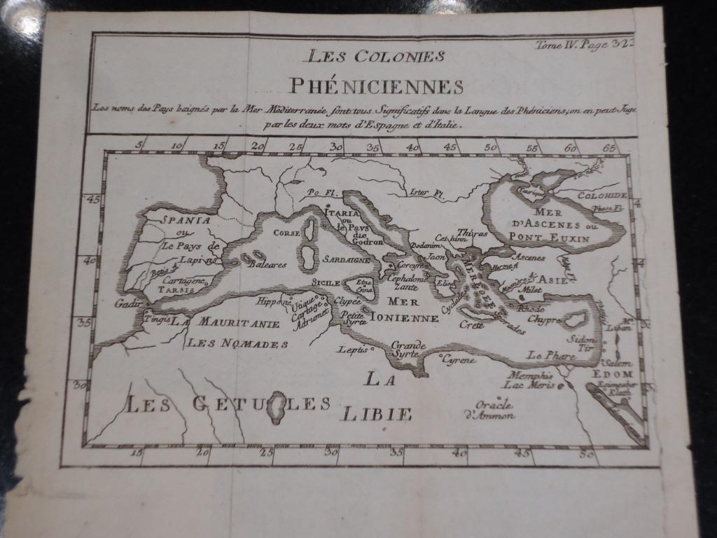 Les colonies phéniciennes antiek 1754 kopergravure kaart, Ophalen of Verzenden