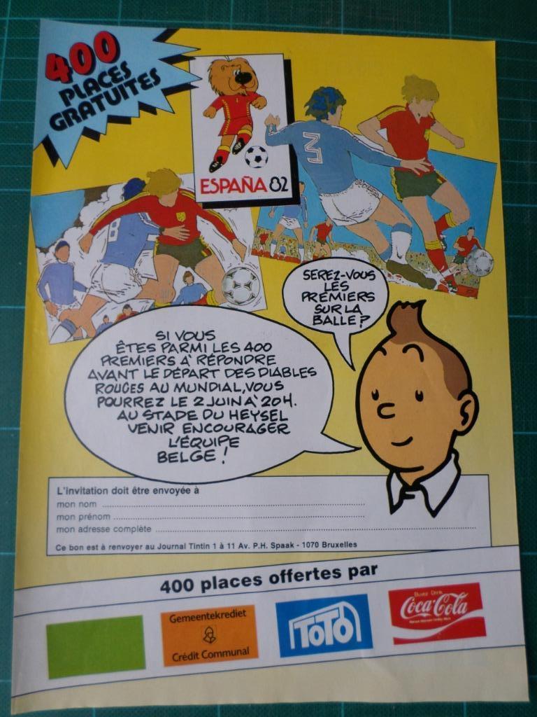 Tintin - publicité papier Mundial Espana 82 - 1982, Enlèvement ou Envoi, Tintin, Utilisé, Autres types