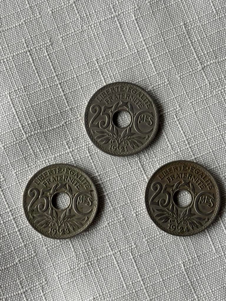 3 pièces 25 centimes français, Enlèvement ou Envoi, France