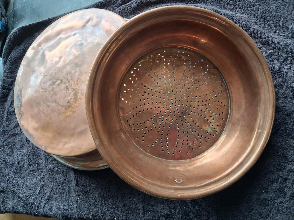 Plat et passoire en cuivre, passoire., Enlèvement ou Envoi