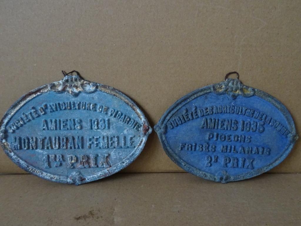 Antieke Franse plaquettes 1e en 2e prijs pluimvee en duiven, Ophalen of Verzenden