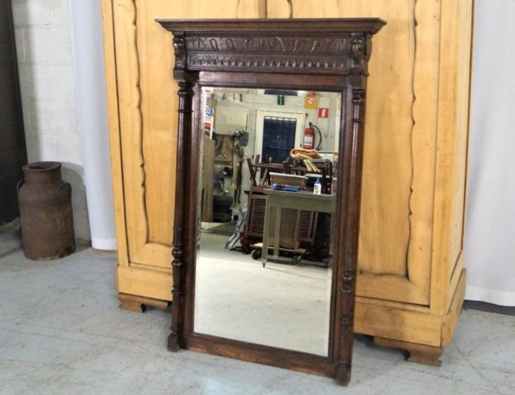 Grand miroir ancien de Malines en chêne H 176 Bcm 89 cm, Utilisé, Rectangulaire, 75 à 100 cm, 150 à 200 cm