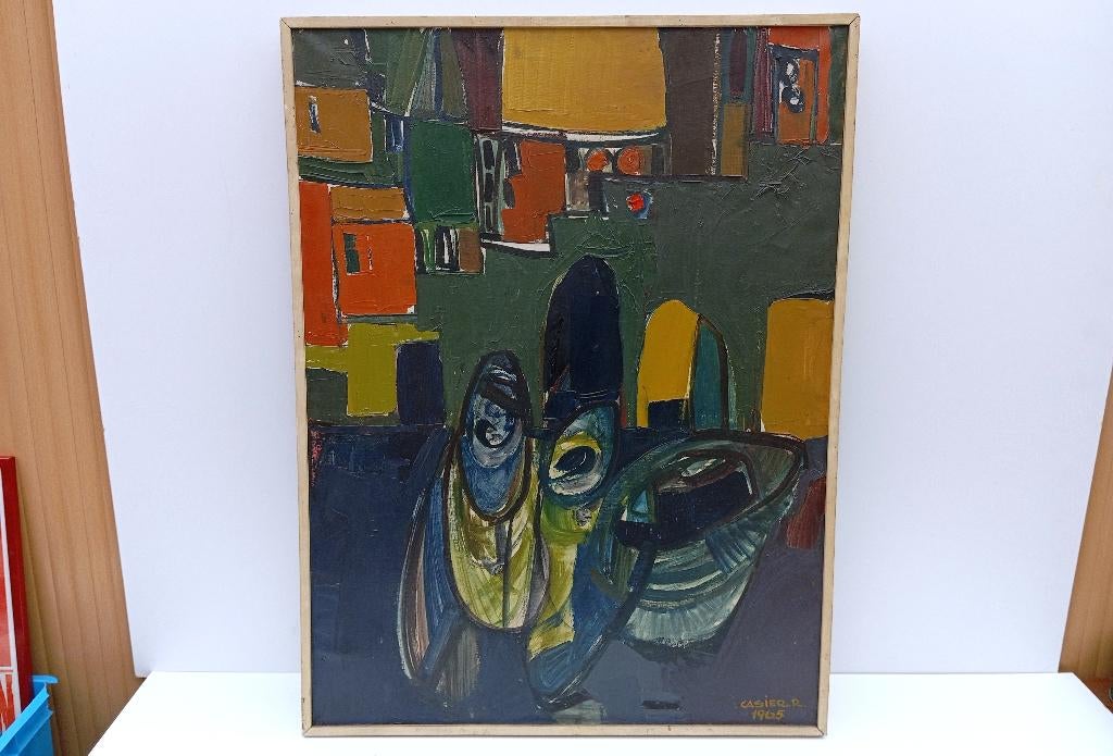 CASIER R. abstract schilderij 1965, Antiquités & Art, Enlèvement ou Envoi