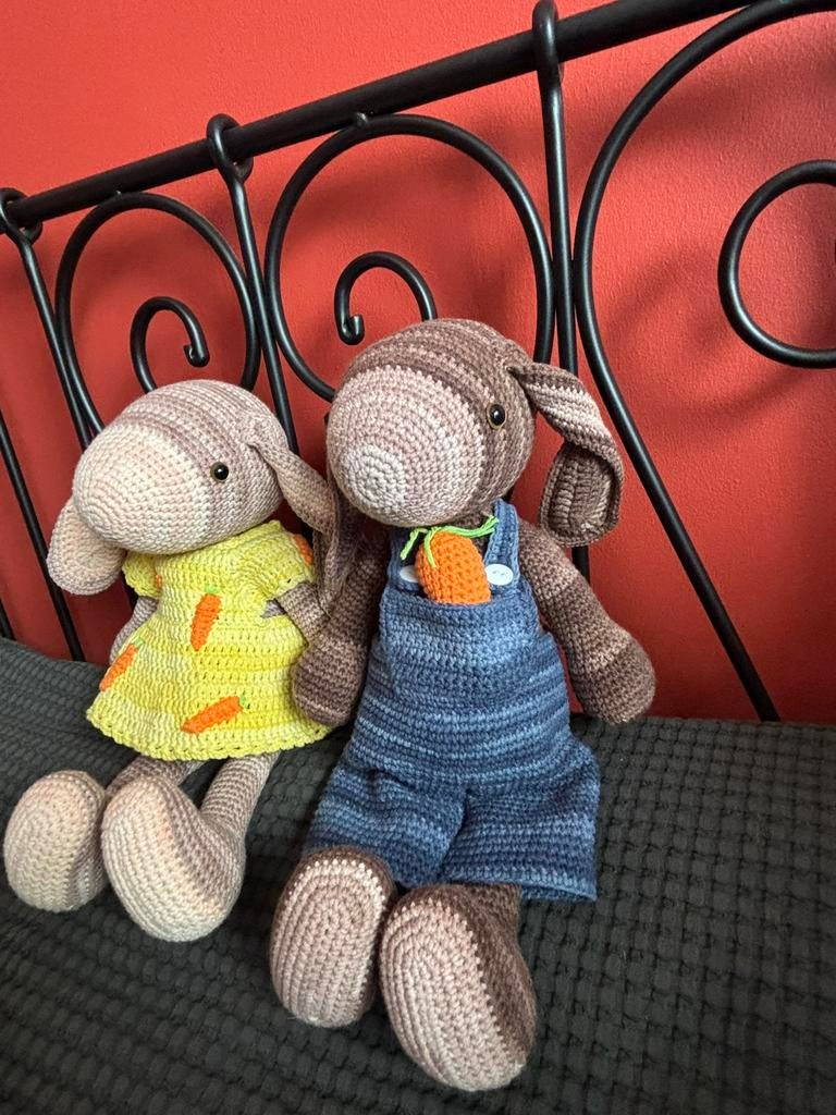 Zelfgehaakte konijnen Hanna en Huppel, Enlèvement ou Envoi, Neuf, Lapin