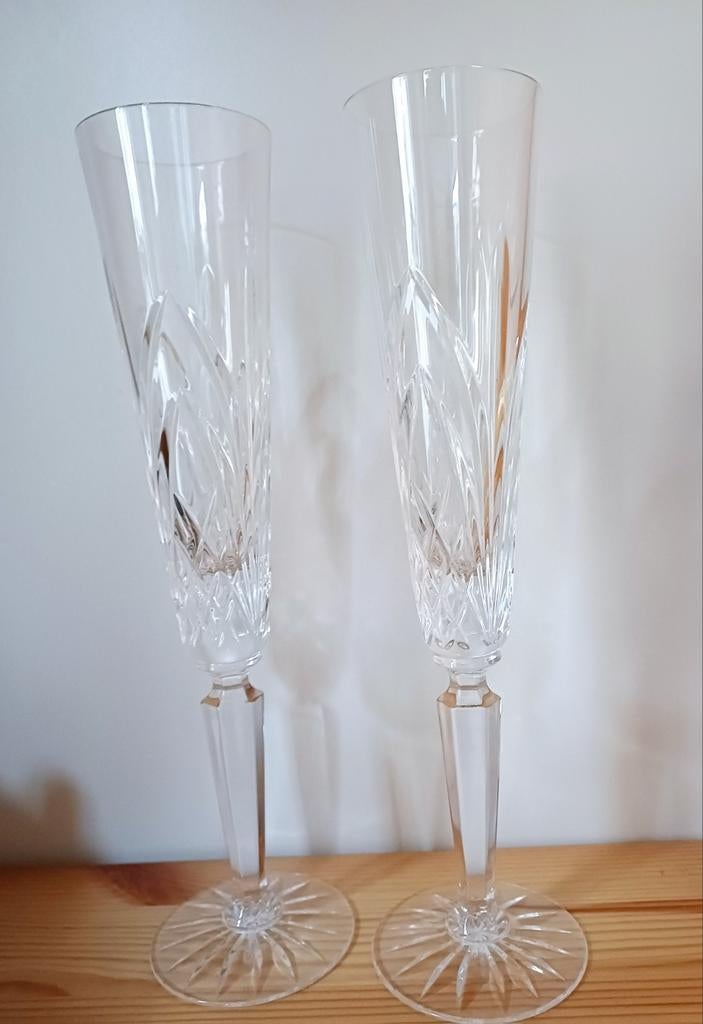 2 hoge geslepen kristallen huwelijks champagneglazen, Antiek en Kunst, Ophalen of Verzenden