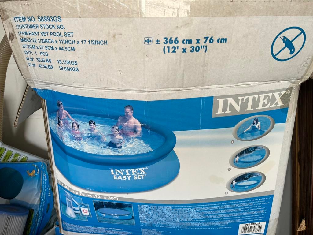 Zwembad Intex 366x76cm + toebehoren en solarbollen, Tuin en Terras, Zwembaden, Ophalen, Gebruikt, Minder dan 80 cm, Opblaaszwembad