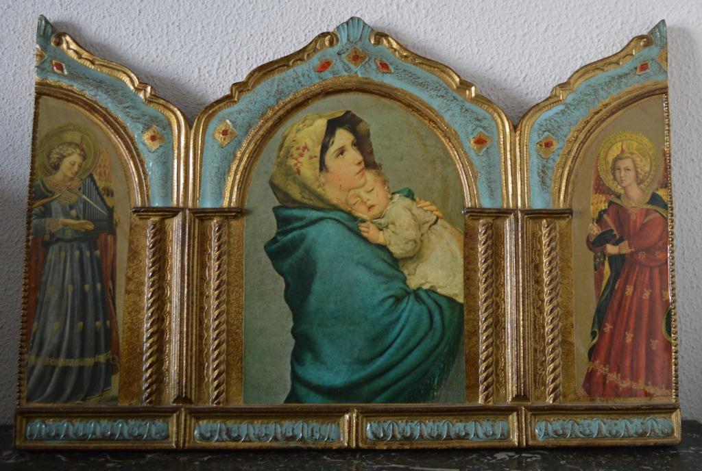 Houten wandplaat Maria en engelen, Italiaans, Antiek en Kunst, Ophalen of Verzenden