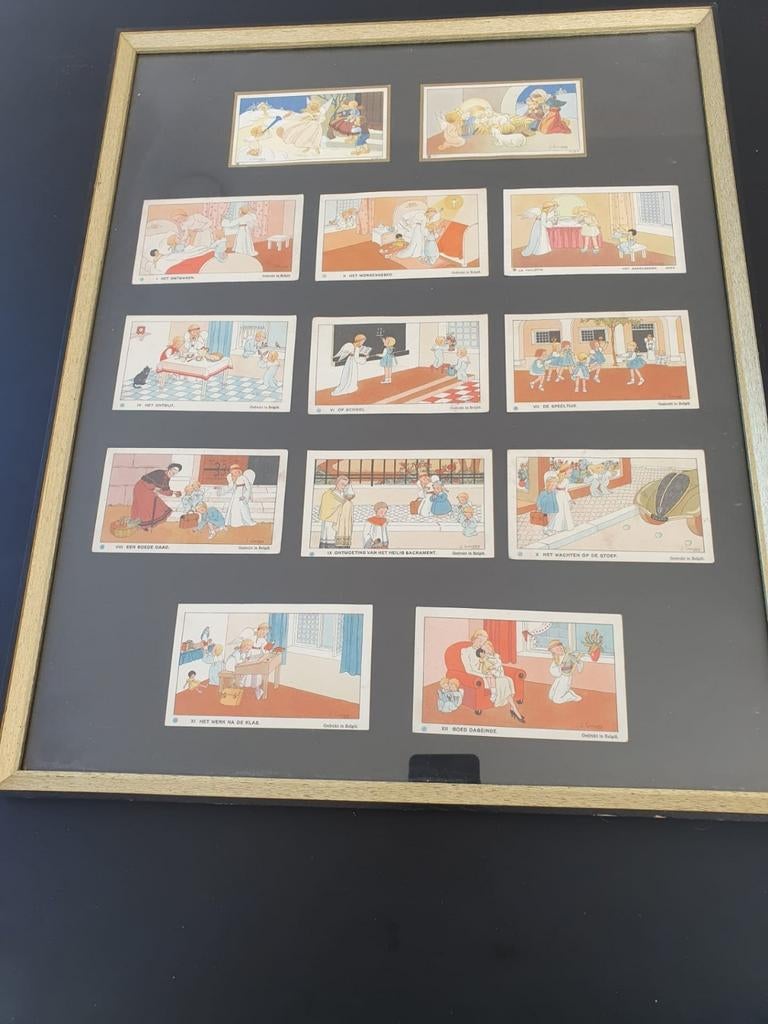13 originele kaartjes van J. Gouppy in mooie kader met glas, Enlèvement ou Envoi