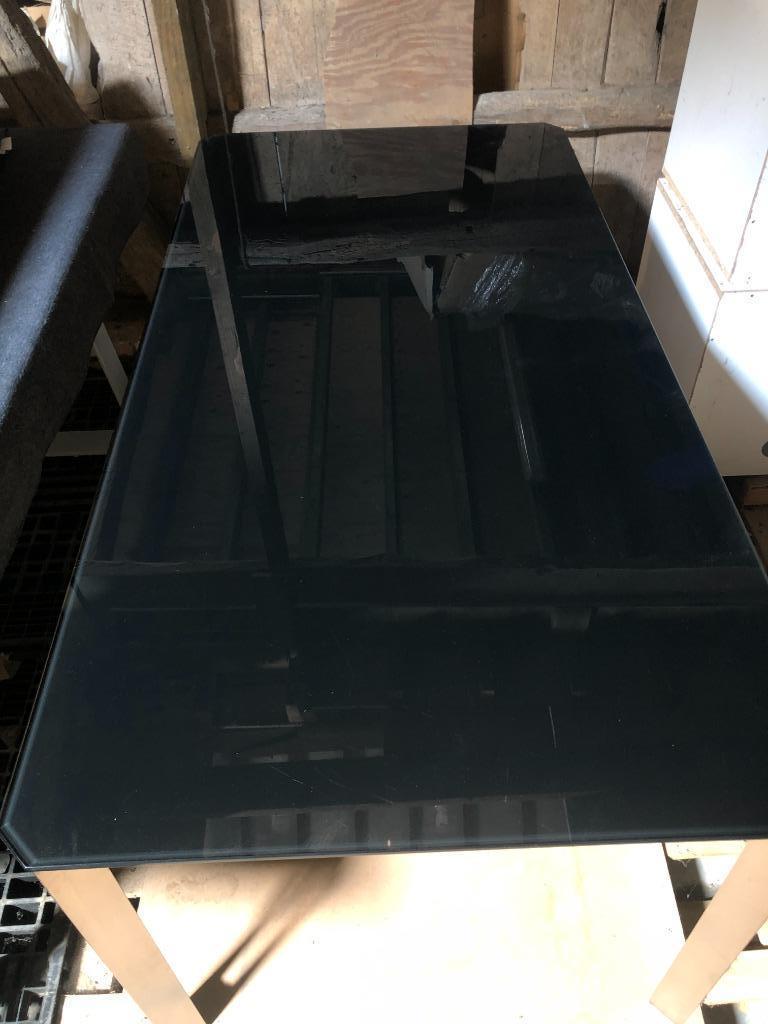 tuintafel (inox met zwart gefumeerd glas), Ophalen, Zo goed als nieuw, Rechthoekig, Rvs