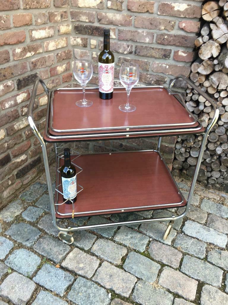 vintage TORCK bar-tafeltje op wielen met dienbord, Ophalen