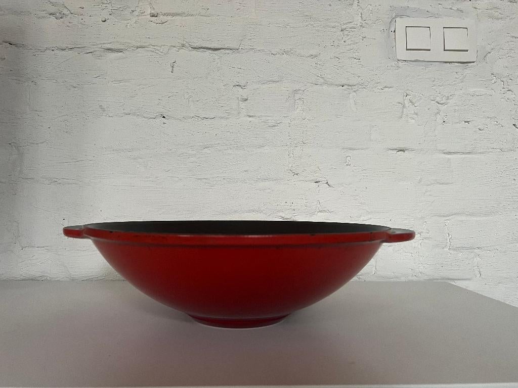 Grote gietijzeren wok / sauteuse 34 cm – rood –, Ophalen, Zo goed als nieuw, Gietijzer, Wok