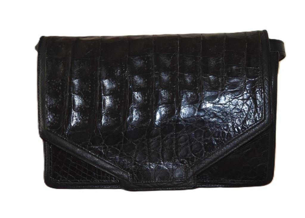 Jean Charles handtas – leer & croco – zwart - dustbag, Ophalen of Verzenden, Gebruikt, Zwart, Handtas