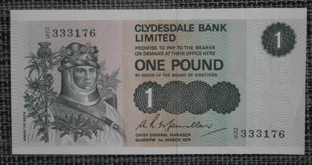 Bankbiljet 1 pond Clydesdale Bank 1974, Ophalen of Verzenden, Overige landen, Setje