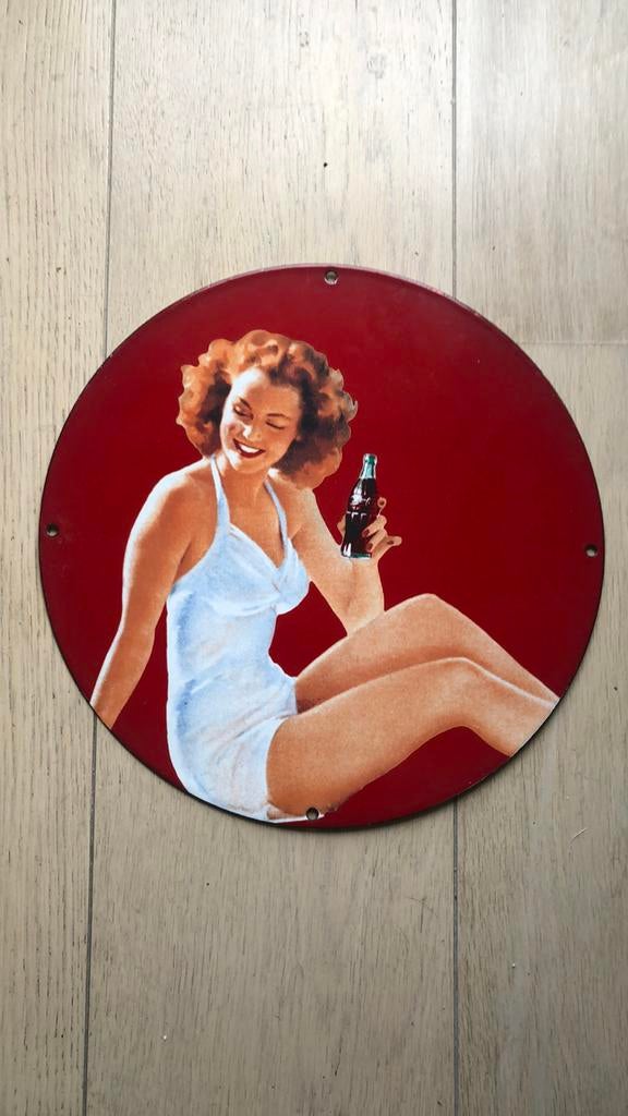 Panneau publicitaire Coca-Cola en émail., Enlèvement, Comme neuf, Panneau publicitaire