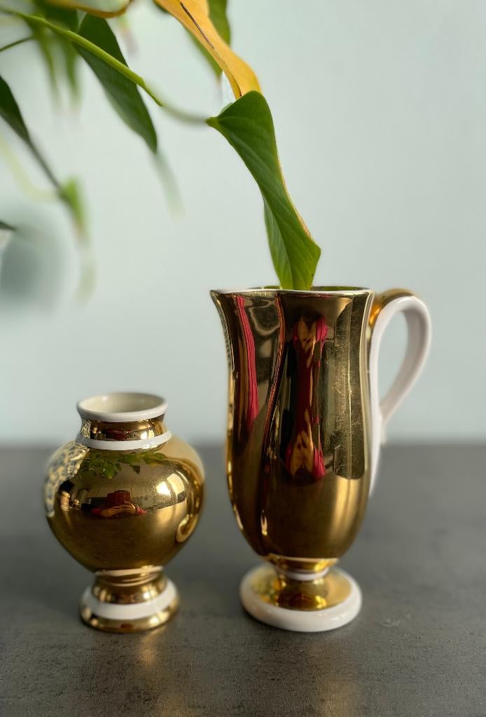 Vintage vergulde keramische melkkan en vaasje, Antiek en Kunst, Antiek | Keramiek en Aardewerk, Ophalen
