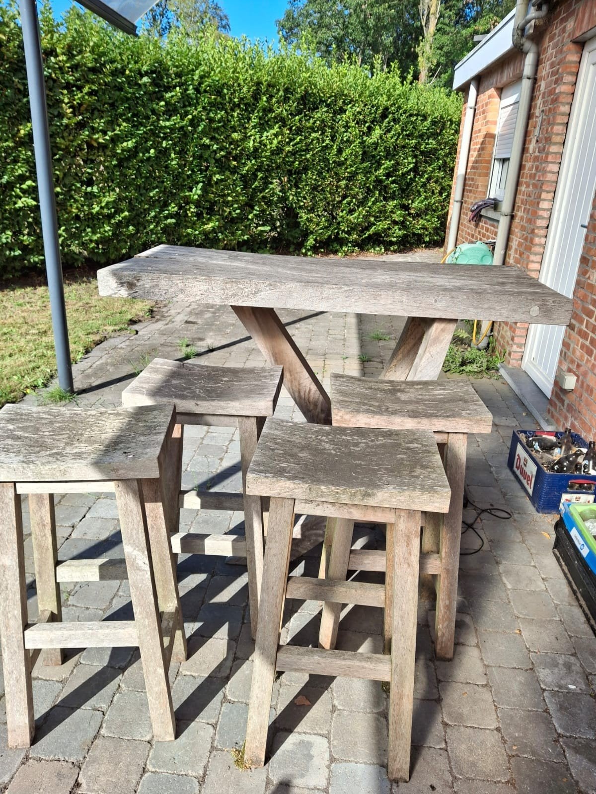 stoere massief houten bartafel, Tuin en Terras, Ophalen