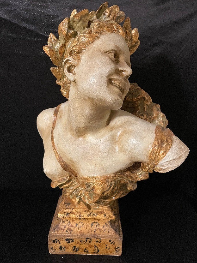 Buste van Jean Baptiste Carpeaux : Bacchante aux lauriers, Buste, Gepatineerd, Composieten, Azië