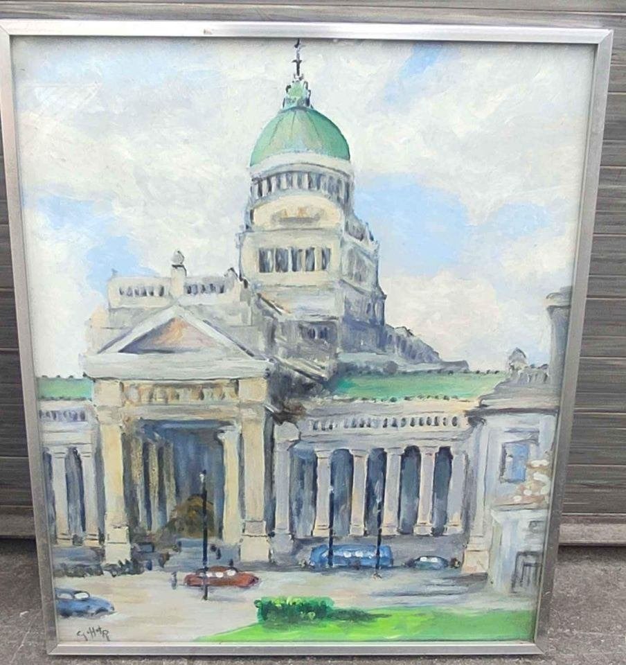 huile sur toile palais de justice signe gohot r, Antiquités & Art, Enlèvement ou Envoi, Encadré, Toile