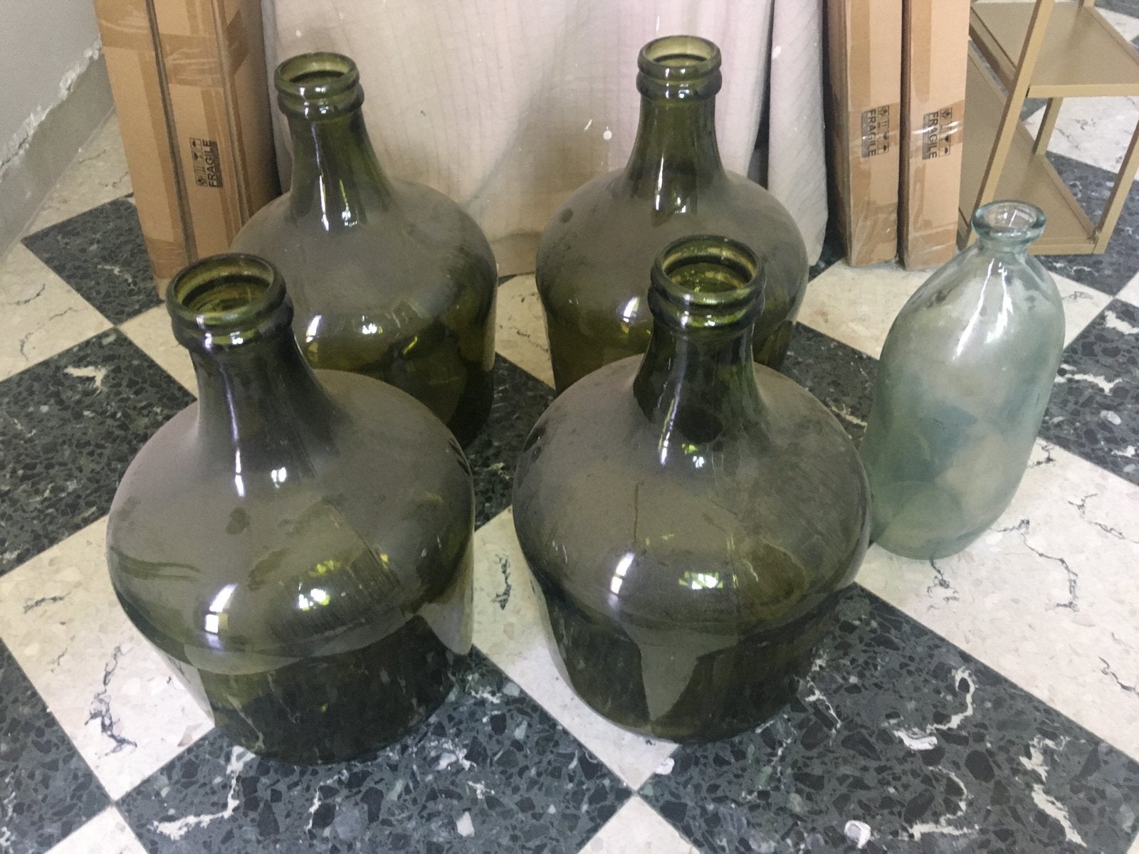 Glazen kruiken / vazen groen / bruin, Ophalen, Gebruikt, Bruin, Glas