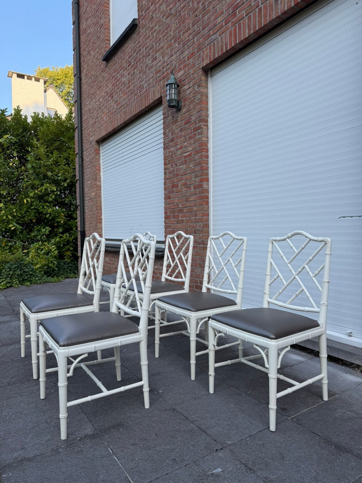 8 x Faux Bamboo/ chippendale/ Hollywood Regency stoelen, Ophalen, Gebruikt, Wit, Vijf, Zes of meer stoelen