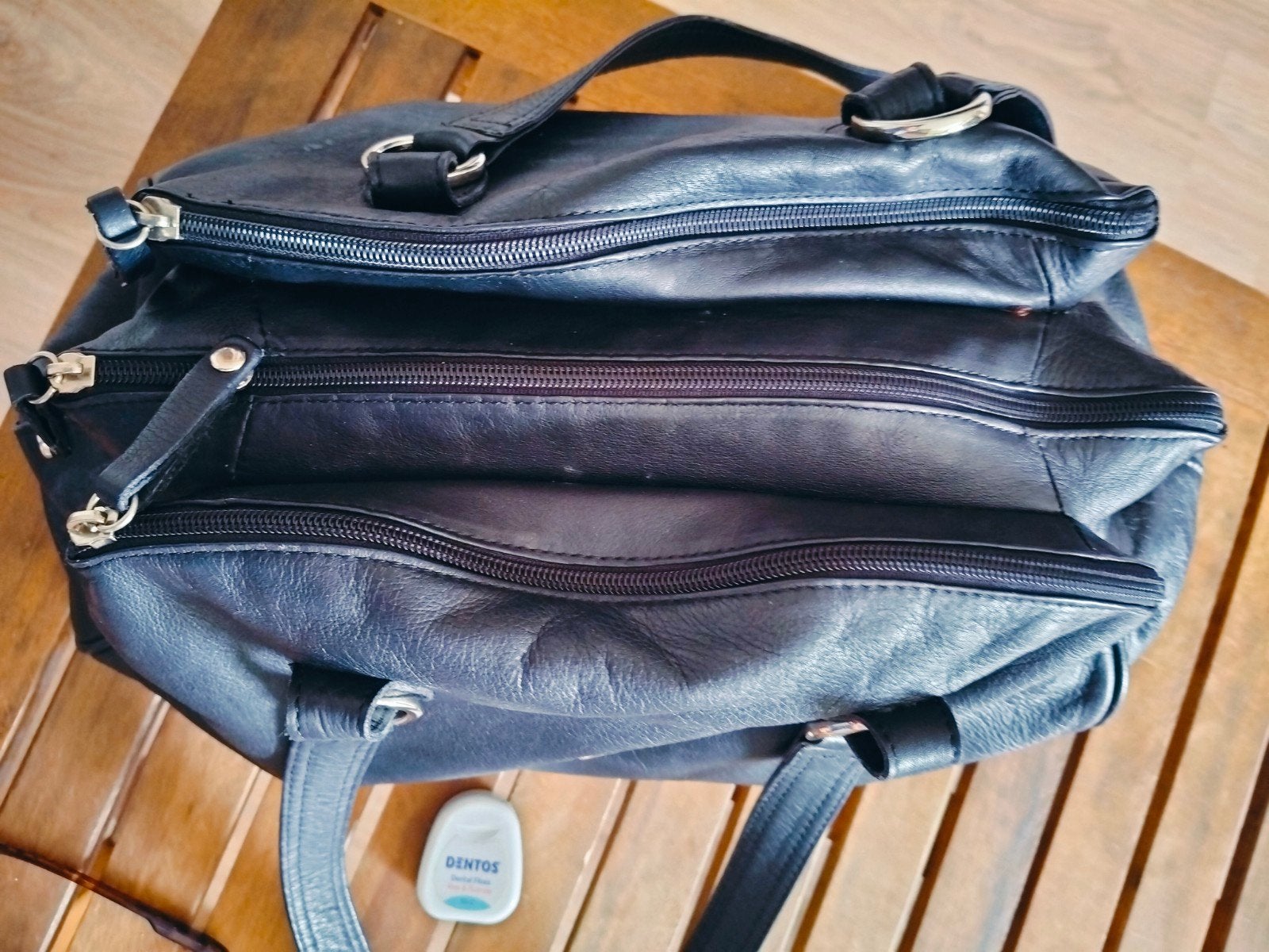 donker blauw lederen tas, Italiaans, Ophalen of Verzenden, Blauw