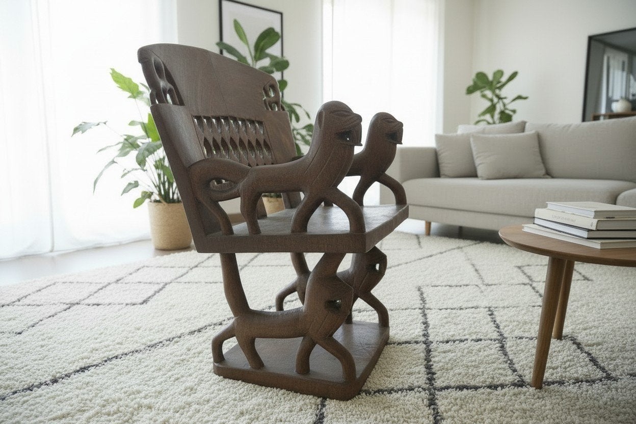 Authentieke antique Afrikaanse stoel van massief hoit, Antiek en Kunst, Antiek | Meubels | Stoelen en Sofa's, Ophalen of Verzenden
