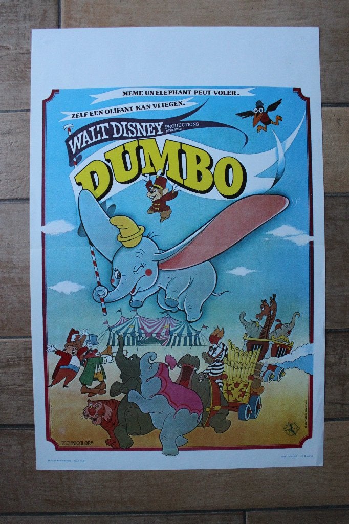 filmaffiche Walt Disney Dumbo filmposter, Verzamelen, Rechthoekig Staand, Ophalen of Verzenden, Zo goed als nieuw, A1 t/m A3