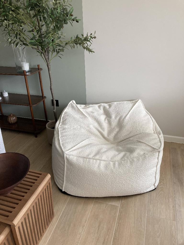 Zitzak Teddystof poef 100x100x40, Ophalen, Zo goed als nieuw, Wit, Zitzak