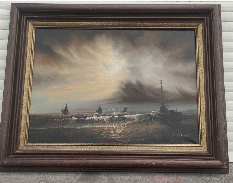 Huile sur toile marine clair obscur signe, Enlèvement, Toile