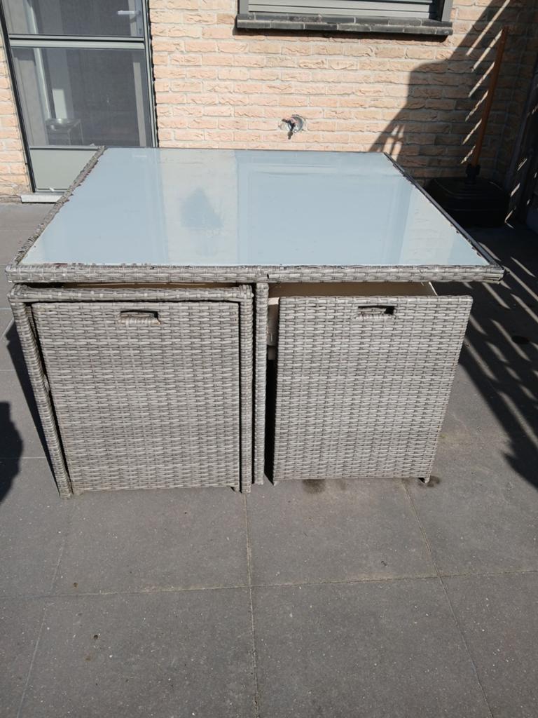 TuinTafel, 6 stoelen en 14 kussens, Tuin en Terras, Tuintafels, Ophalen