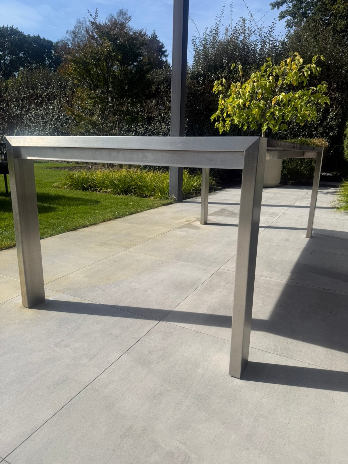 Inox tafel met arduinen blad in 3 delen, Tuin en Terras, Ophalen, Zo goed als nieuw