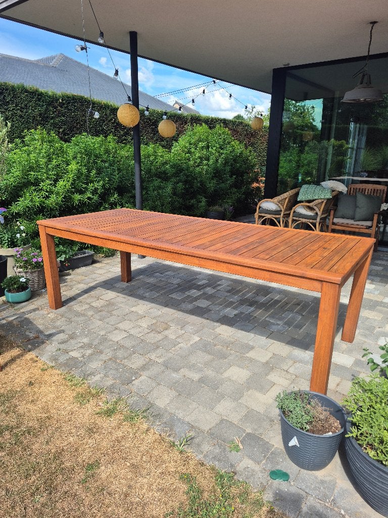 Tuintafel van L 2m20 op Br. 1meter, Ophalen, Gebruikt, Rechthoekig, Hout