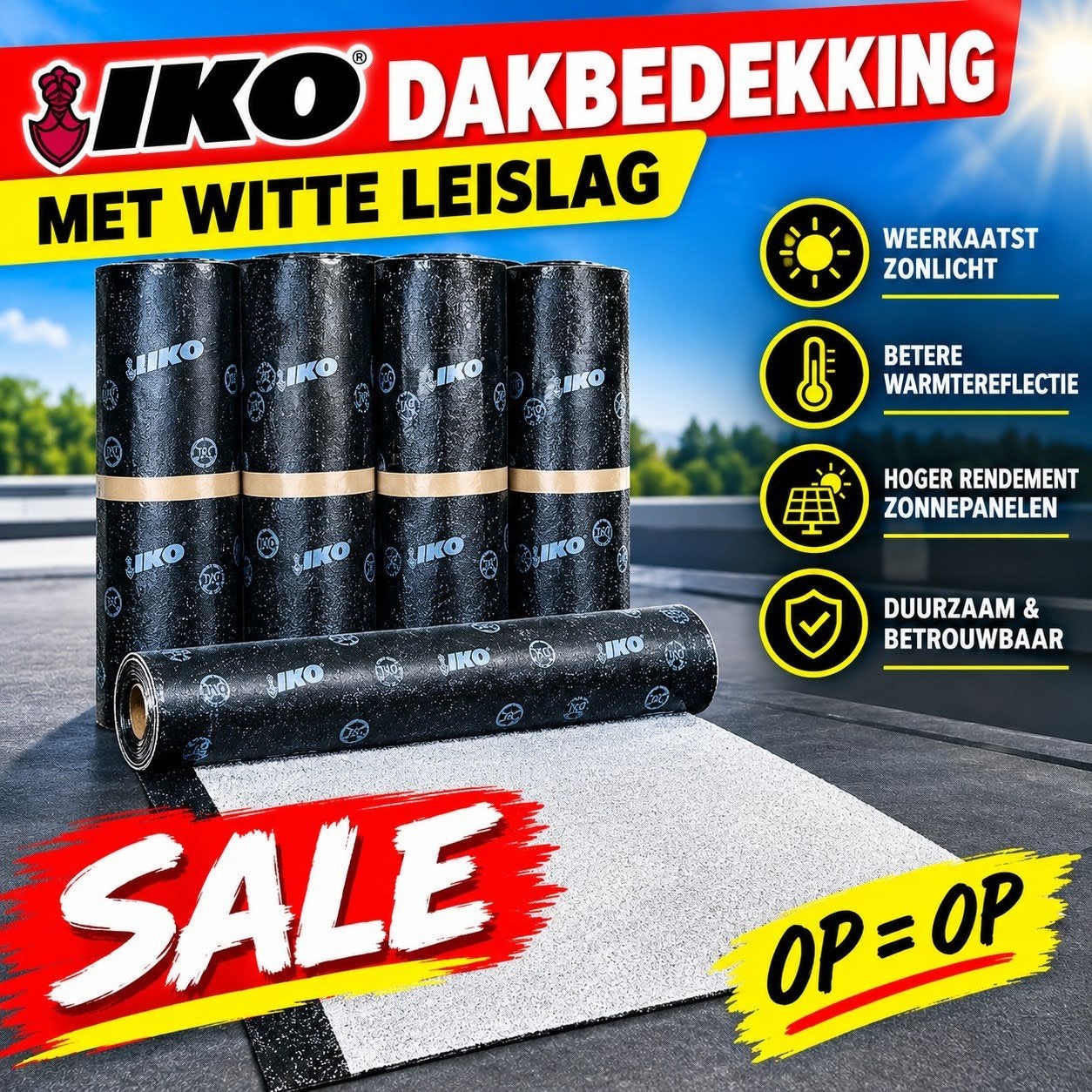 Dakleer IKO 4,50mm | Witte Leislag SBS 7,5m² € 3,60 per m², Ophalen, Overige materialen, Overige kleuren, Nieuw