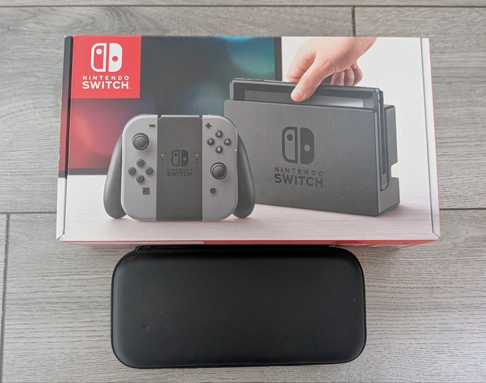 Complete Nintendo Switch (Grijs) in Originele Doos, Ophalen, Zo goed als nieuw, Met 2 controllers, Switch Original