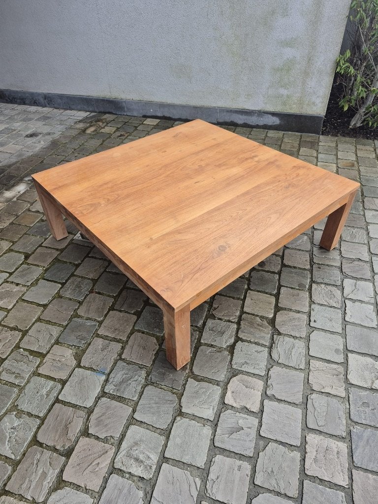 table basse en teck (120x120 cm) — En excellent état !, Teck, 100 à 150 cm, 100 à 150 cm, Enlèvement
