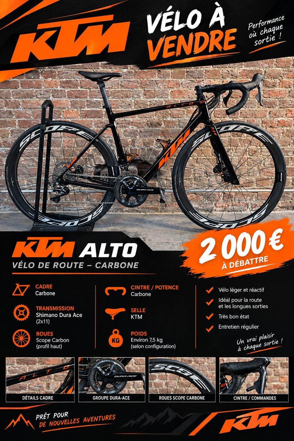 Velo de route Ktm Alto Pro Carbone, Vélos & Vélomoteurs, Enlèvement, Comme neuf, Carbone, Frein à disque
