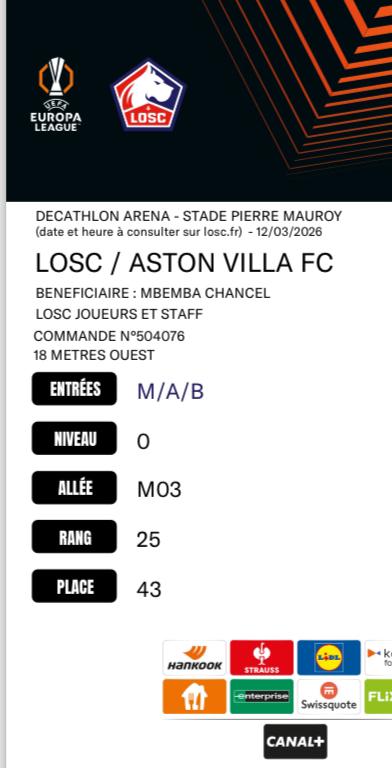 Lille - Aston Villa, Tickets & Billets