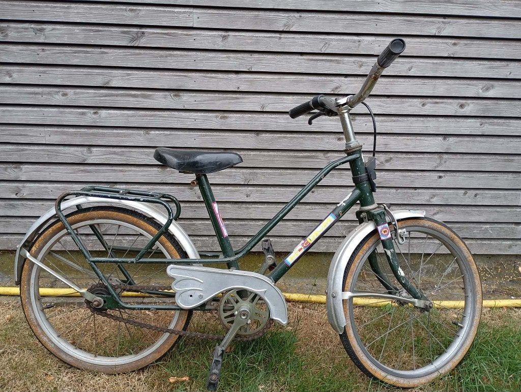 Retro groene fiets 16 inch, Fietsen en Brommers, Ophalen, Gebruikt, Terugtraprem, 16 tot 20 inch