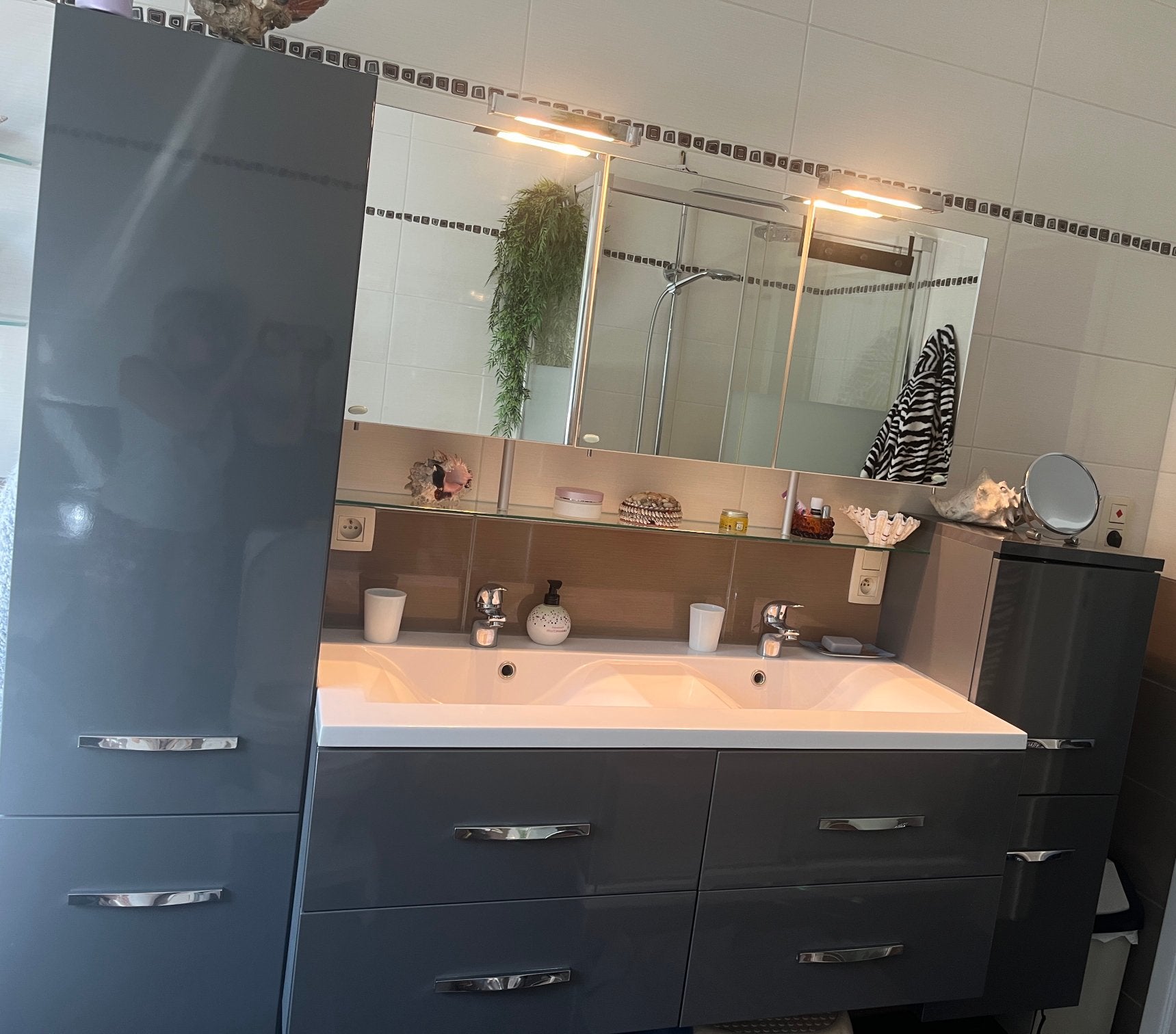 Meuble de salle de bain et tryptique, Maison & Meubles, 200 cm ou plus, Meuble lavabo, Utilisé, 150 à 200 cm