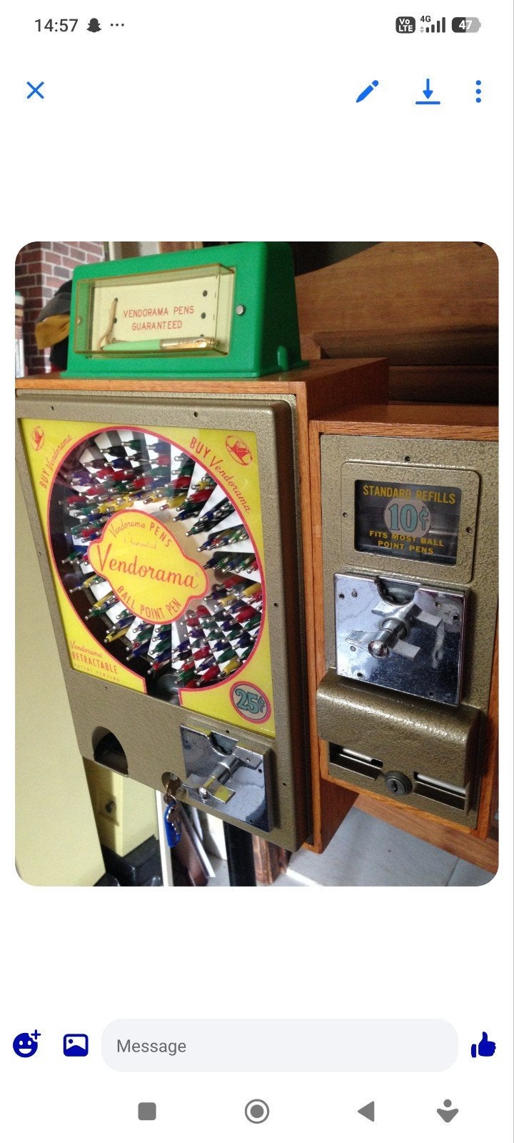Vendorama,Distributeur automatique stylos à bille (1960), Enlèvement