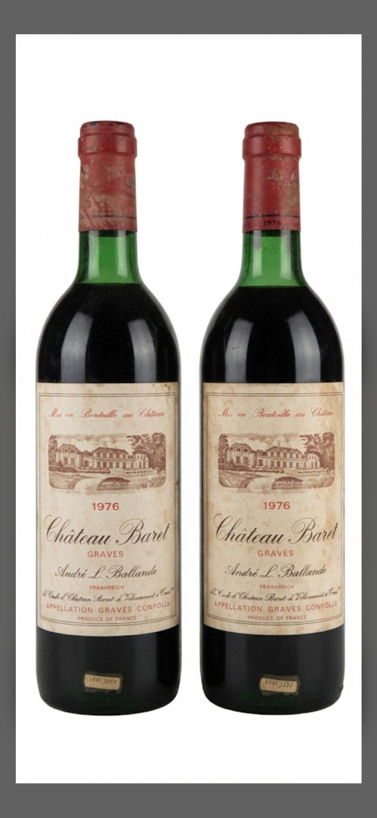 Lot de 2 bouteilles - Château Baret 1976 (graves), Collections, Enlèvement, Vin rouge