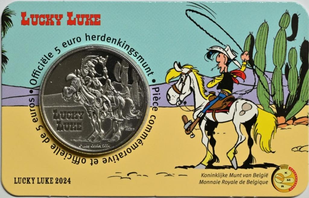 5 euro België 2024 Lucky Luke reliëf in coincard, Ophalen of Verzenden, België, 5 euro