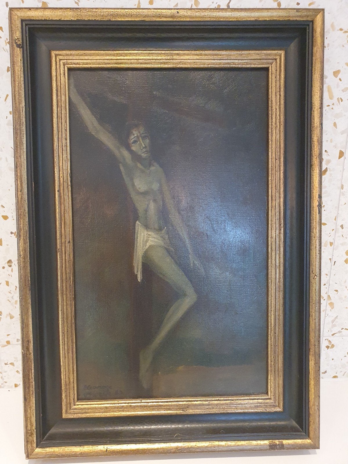 Peinture à l'huile originale « Crucifixion » — Eleonore Van, Antiquités & Art, Art | Peinture | Classique, Enlèvement, Daté, Peinture à l'huile