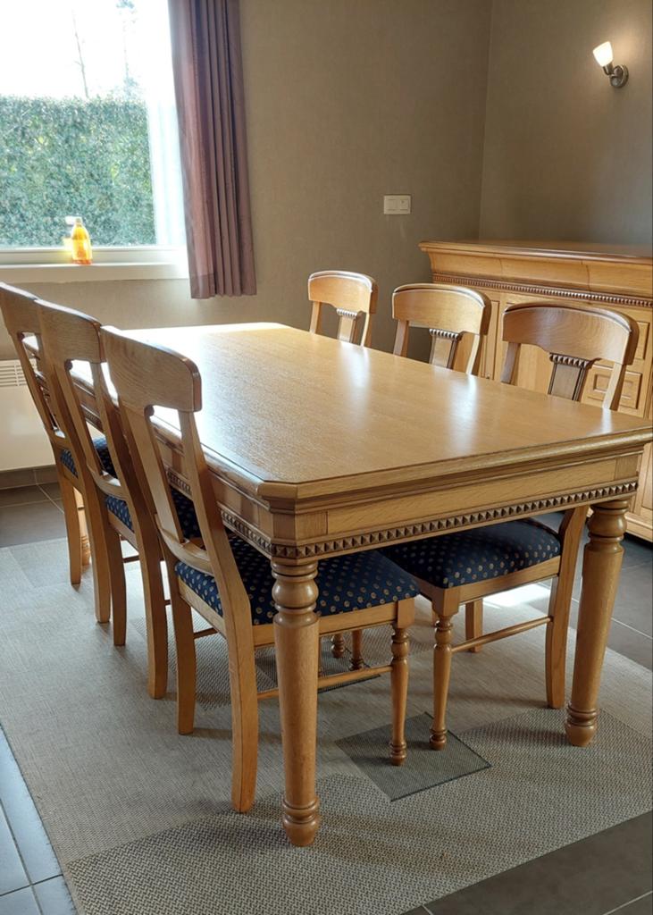 Massief eiken tafel met stoelen - eettafel, Huis en Inrichting, Tafels | Eettafels, Ophalen