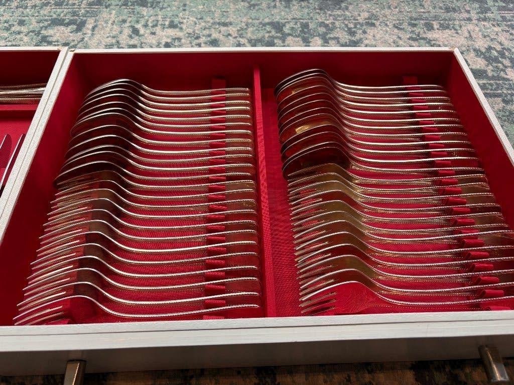 R en B 90 verzilverd bestek  compleet 12 pers 101 delig, Ophalen